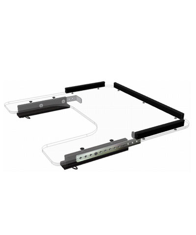Custom BioDezine Upper Extremity Support Tray, 3/8” Clear Lexan, up to 24”x24”, Slides w/ adjustable tray stops, Belt & up to 3 Rims
